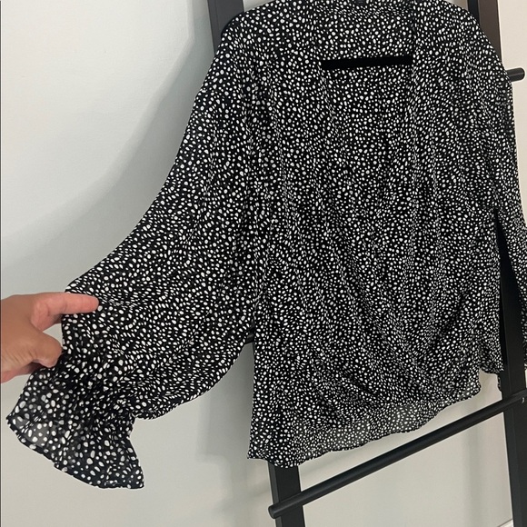 All Saints Penny Splash v-neck long sleeve polka dot draped sheer top L - Picture 5 of 7